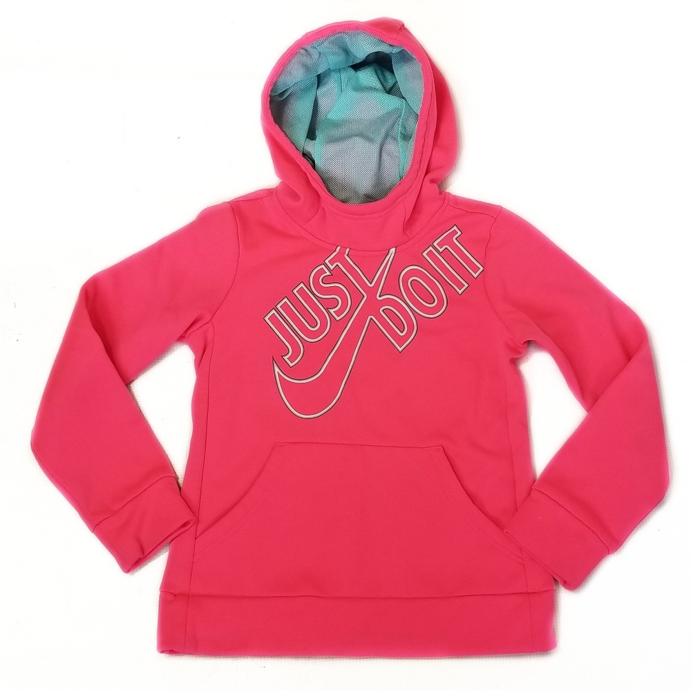 NIKE Youth Girls Neon Pink Logo Hoodie Size S Y - Picture 1 of 5